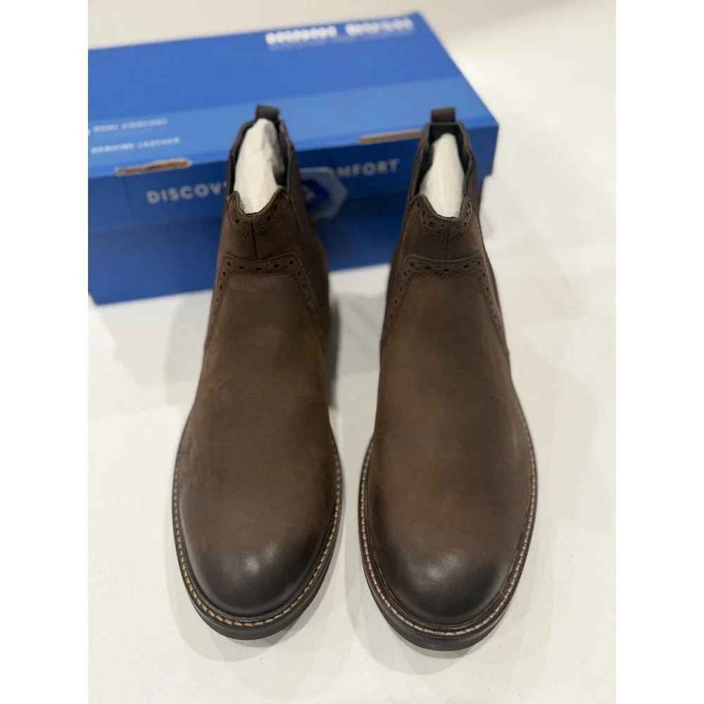 Nunn Bush Men's 9.5M Brown Genuine Leather Chelsea Ankle Boots Slip On Foam shoe